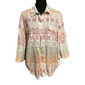 Chico's Button Front Lightweight Multi Pattern Faded Top Women's Size 3 XL
